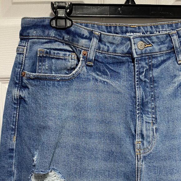 NWT Old Navy Higher High-Waisted O.G. Straight Ripped Jeans Women's Size 14 - Picture 3 of 6